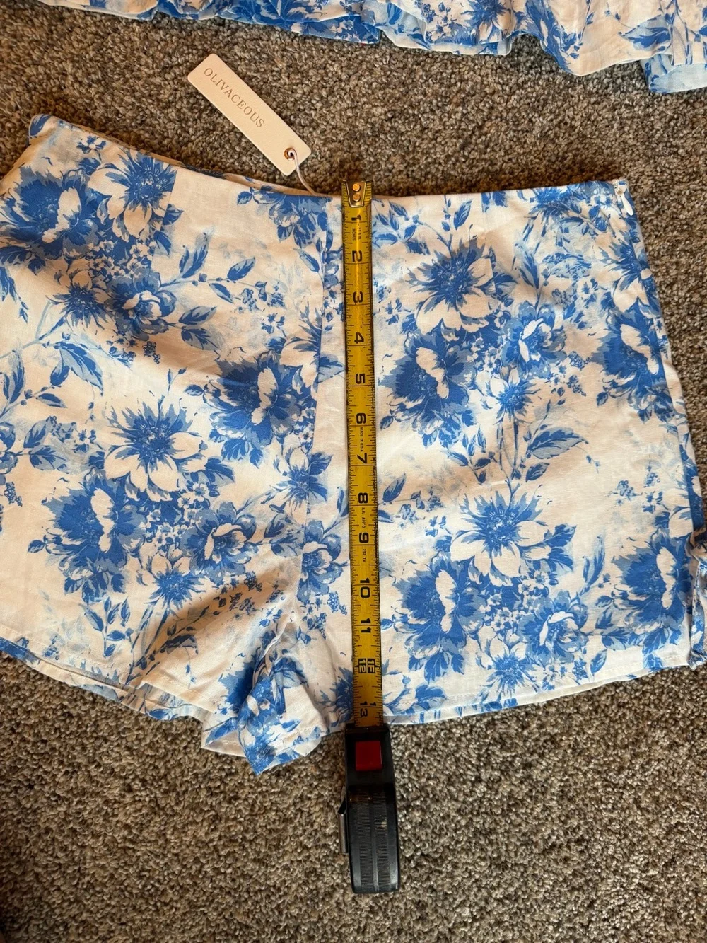 NWT Olivaceous Blue and White Floral Two-Piece Set Top & Shorts Sz L 100% Cotton - Picture 13 of 16